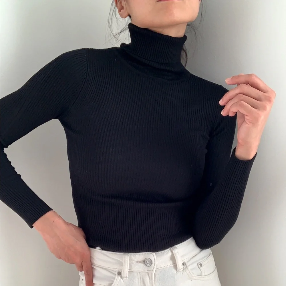 SOFT HIGH NECK SLIM FIT SWEATER TOP - BLACK - Picture 10 of 13